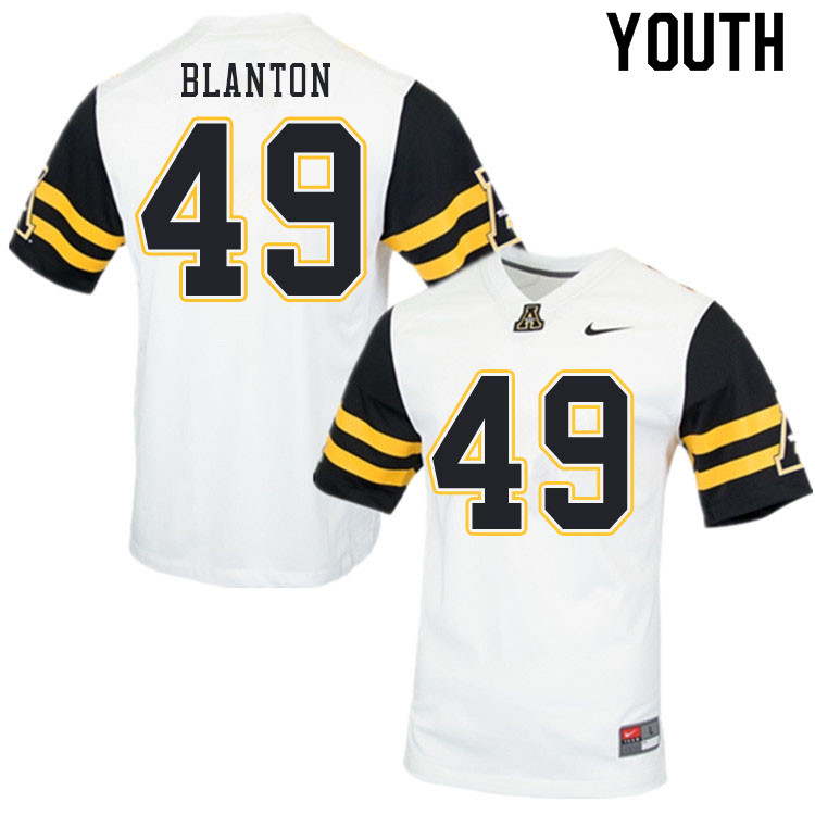 Youth #49 Nate Blanton Appalachian State Mountaineers College Football Jerseys Sale-White - Click Image to Close
